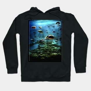 A Jellyfish Swarm in the Kelp Forest (framed) Hoodie